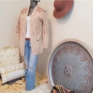Roxy Southwestern Navajo Knit Beige Open Long Sleeve Cardigan Ladies Sz M/L